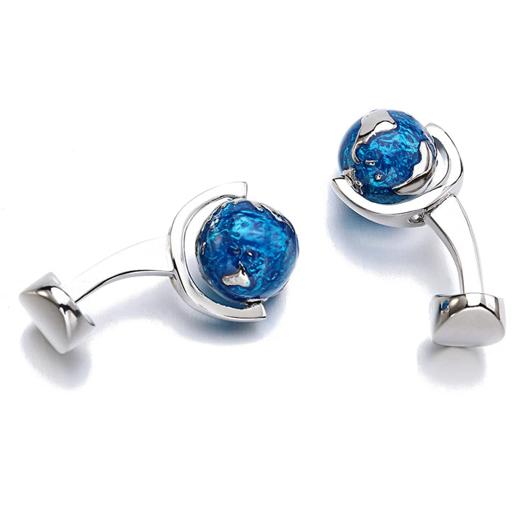 Drehbare Globus-Manschettenknöpfe – Blaue Weltkarten Cufflinks für Herren