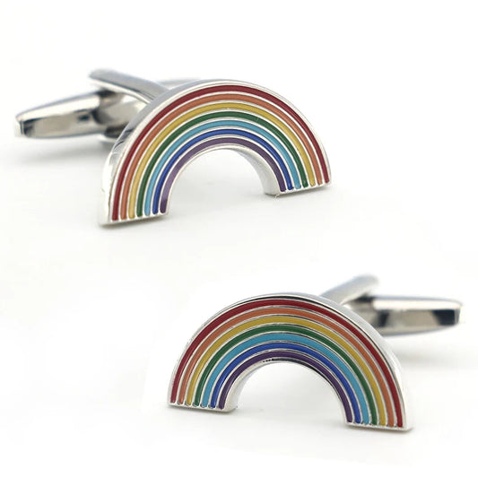 Regenbogen-Manschettenknöpfe – Mehrfarbige Messing Cufflinks für Herren