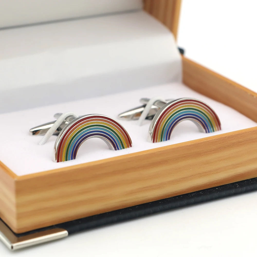 Regenbogen-Manschettenknöpfe – Mehrfarbige Messing Cufflinks für Herren