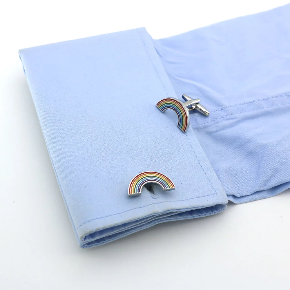 Regenbogen-Manschettenknöpfe – Mehrfarbige Messing Cufflinks für Herren