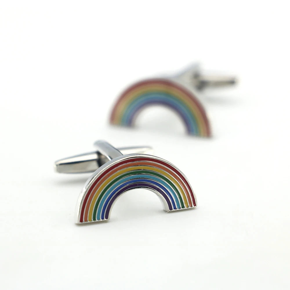 Regenbogen-Manschettenknöpfe – Mehrfarbige Messing Cufflinks für Herren