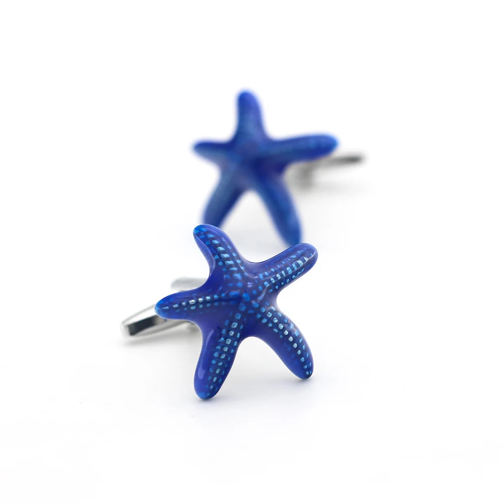 Blaue Seestern-Manschettenknöpfe – Messing Cufflinks im Meeresdesign