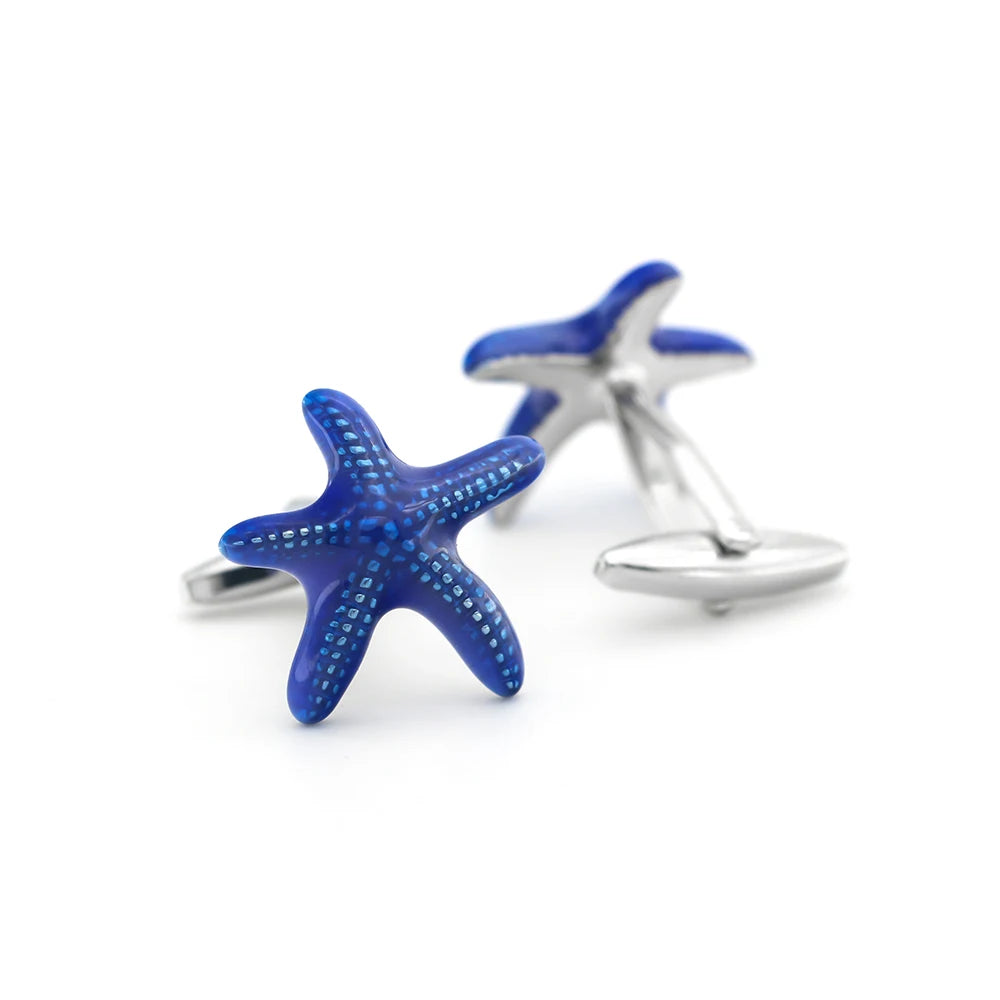 Blaue Seestern-Manschettenknöpfe – Messing Cufflinks im Meeresdesign