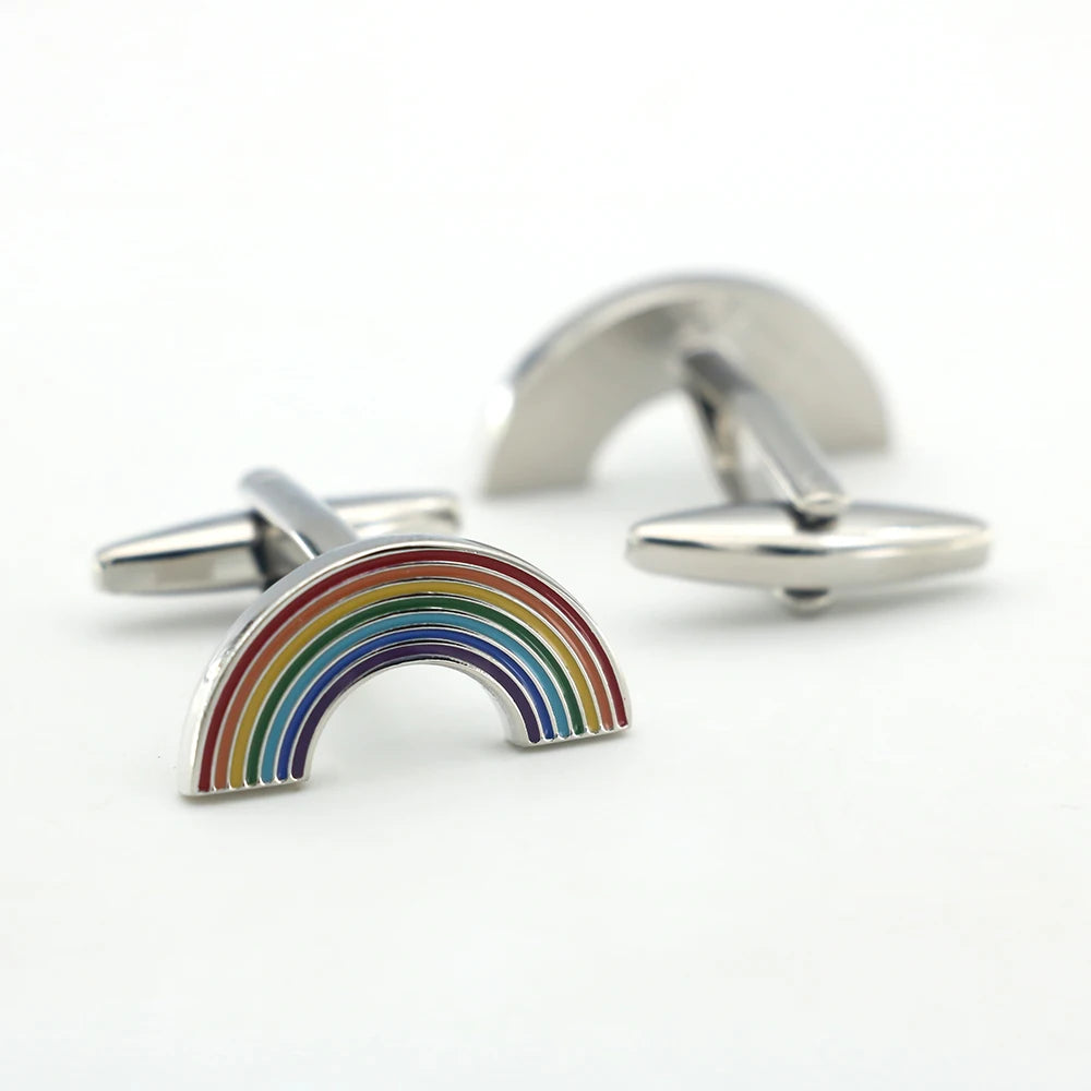 Regenbogen-Manschettenknöpfe – Mehrfarbige Messing Cufflinks für Herren