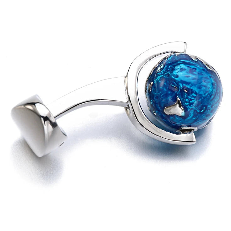 Drehbare Globus-Manschettenknöpfe – Blaue Weltkarten Cufflinks für Herren