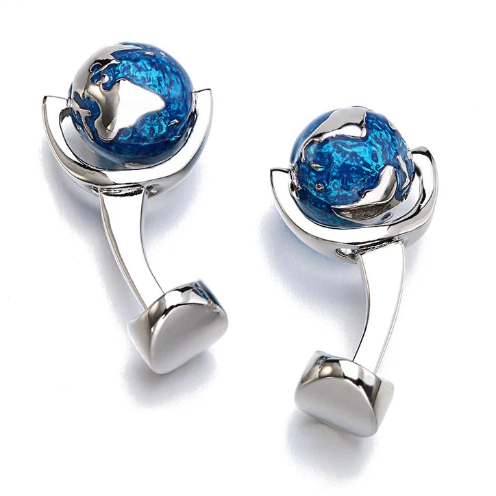 Drehbare Globus-Manschettenknöpfe – Blaue Weltkarten Cufflinks für Herren