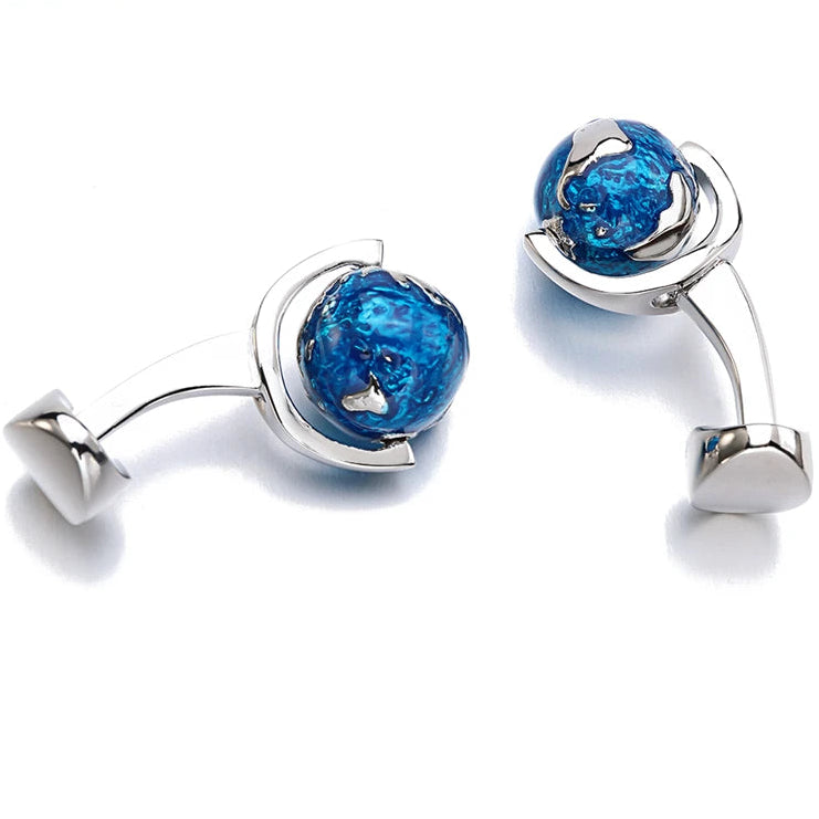 Drehbare Globus-Manschettenknöpfe – Blaue Weltkarten Cufflinks für Herren