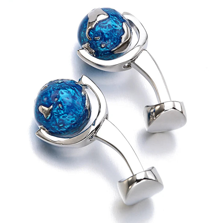 Drehbare Globus-Manschettenknöpfe – Blaue Weltkarten Cufflinks für Herren