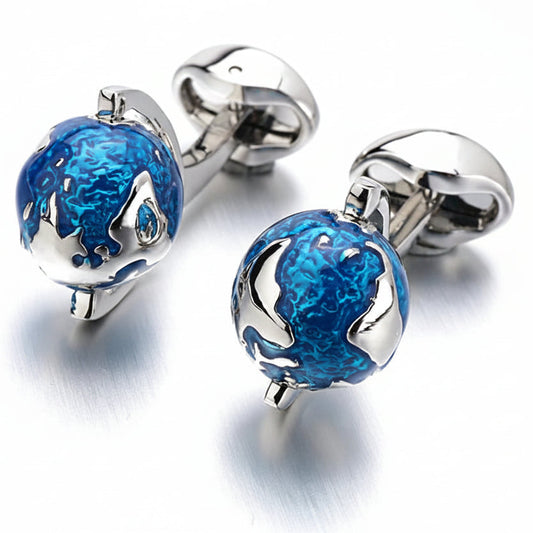 Drehbare Globus-Manschettenknöpfe – Blaue Weltkarten Cufflinks für Herren