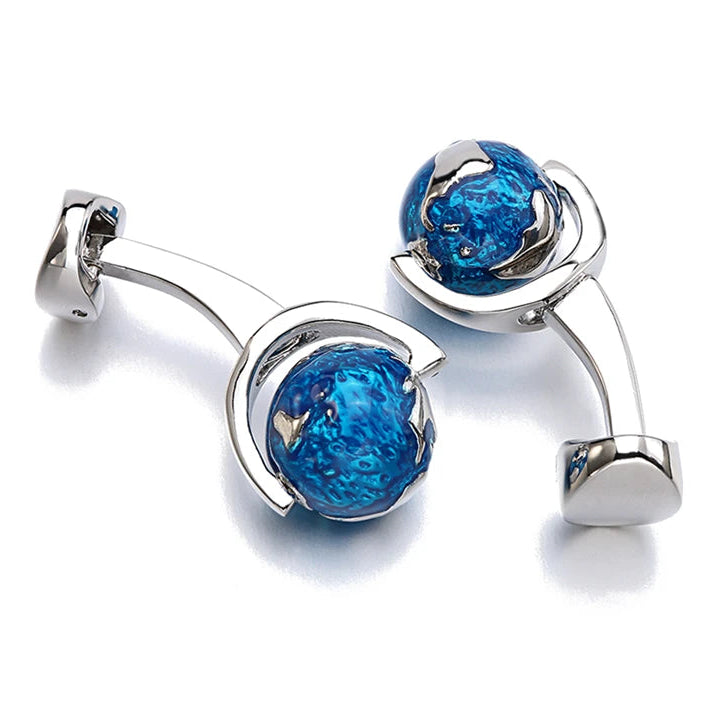 Drehbare Globus-Manschettenknöpfe – Blaue Weltkarten Cufflinks für Herren