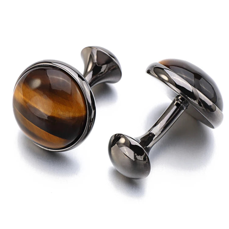 Tigerauge-Manschettenknöpfe – Goldfarbene Runde Cufflinks für Herren