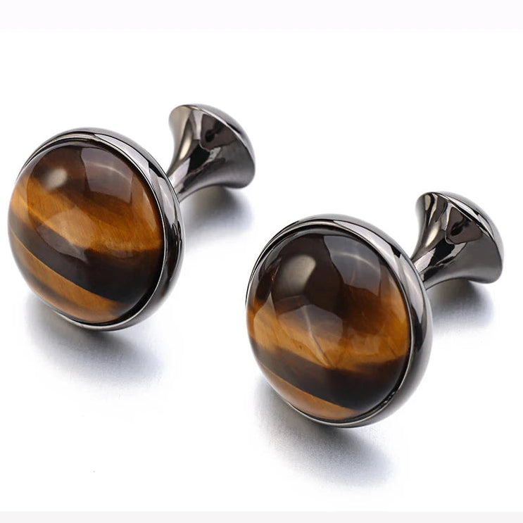 Tigerauge-Manschettenknöpfe – Goldfarbene Runde Cufflinks für Herren