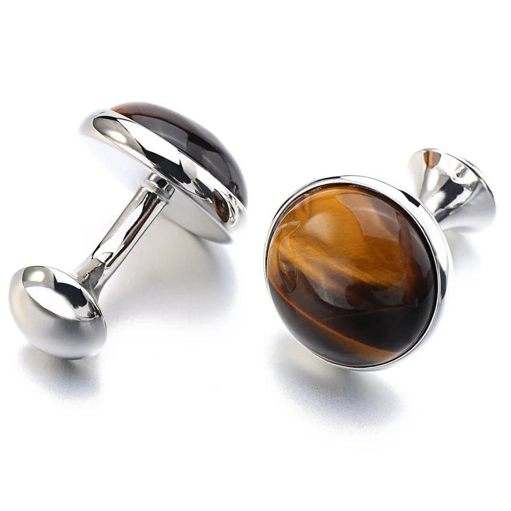 Tigerauge-Manschettenknöpfe – Goldfarbene Runde Cufflinks für Herren