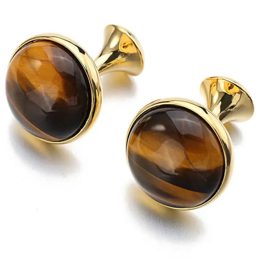 Tigerauge-Manschettenknöpfe – Goldfarbene Runde Cufflinks für Herren