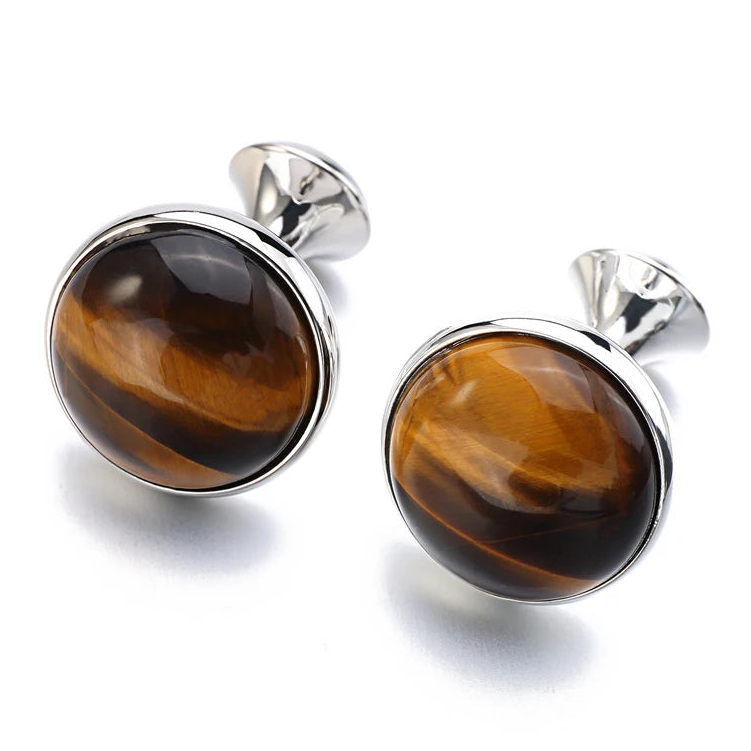 Tigerauge-Manschettenknöpfe – Goldfarbene Runde Cufflinks für Herren