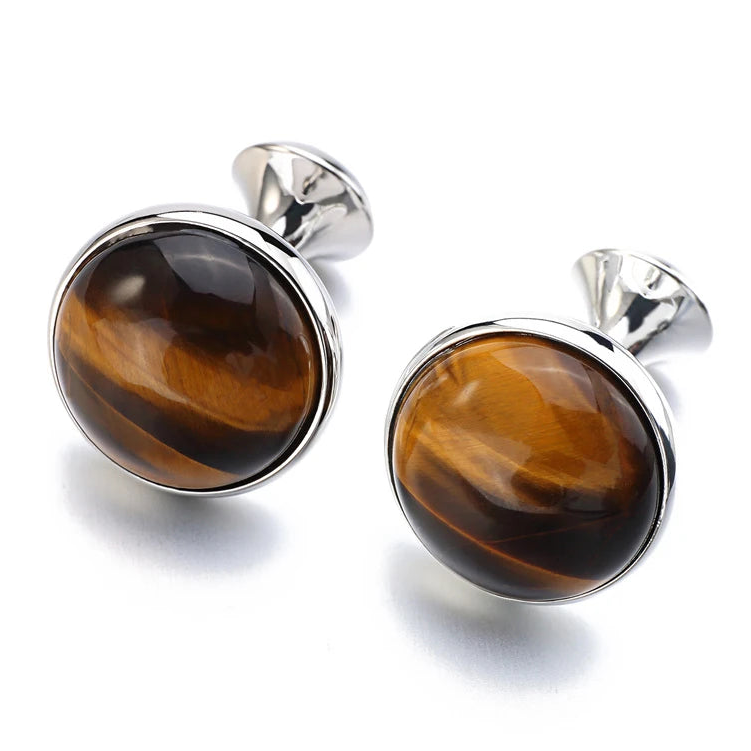Tigerauge-Manschettenknöpfe – Goldfarbene Runde Cufflinks für Herren