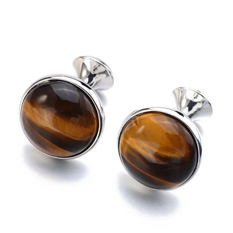 Tigerauge-Manschettenknöpfe – Goldfarbene Runde Cufflinks für Herren