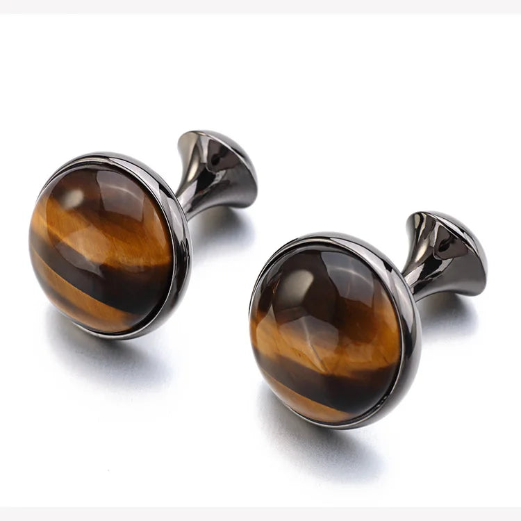 Tigerauge-Manschettenknöpfe – Goldfarbene Runde Cufflinks für Herren