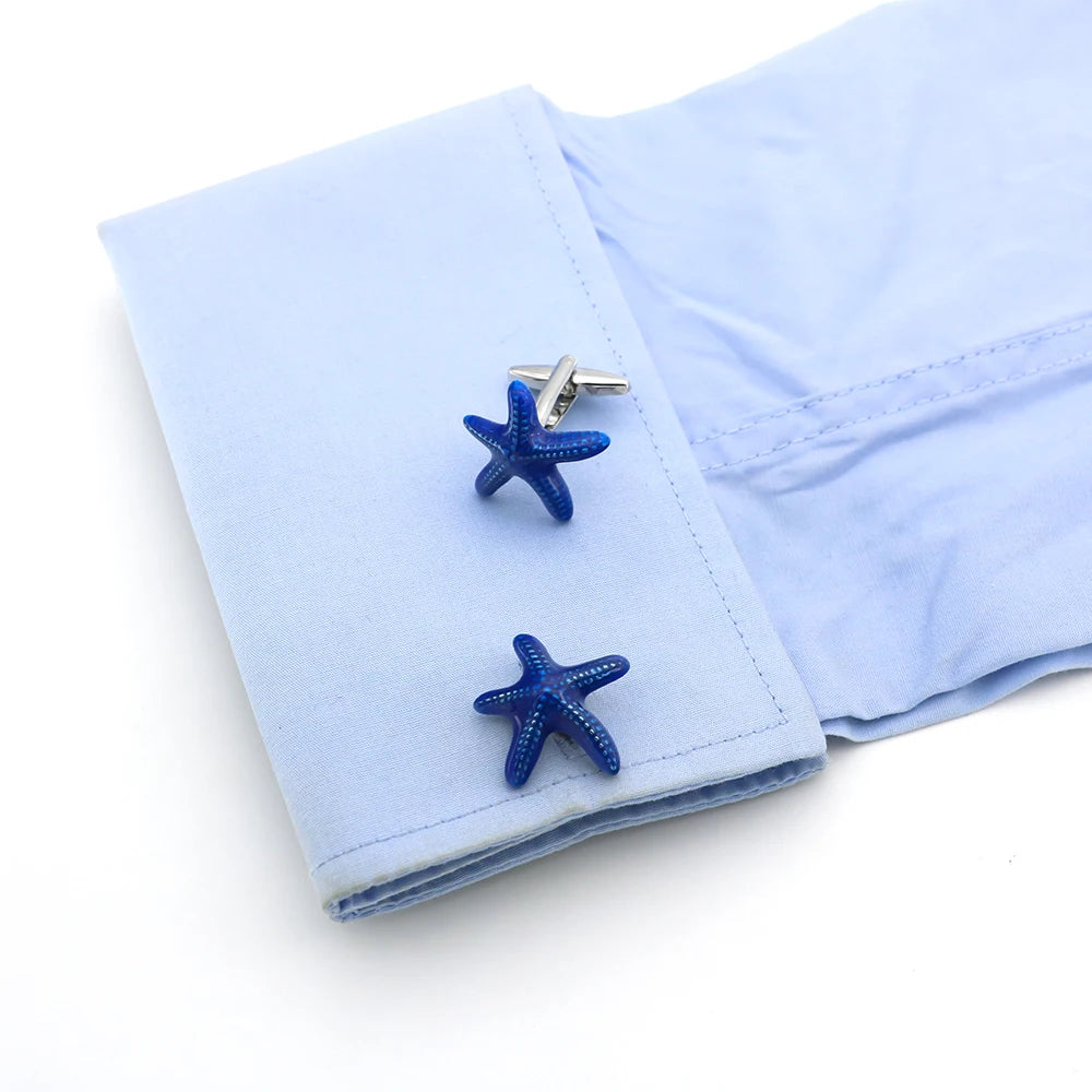 Blaue Seestern-Manschettenknöpfe – Messing Cufflinks im Meeresdesign