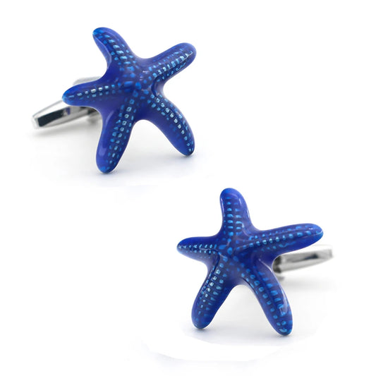 Blaue Seestern-Manschettenknöpfe – Messing Cufflinks im Meeresdesign