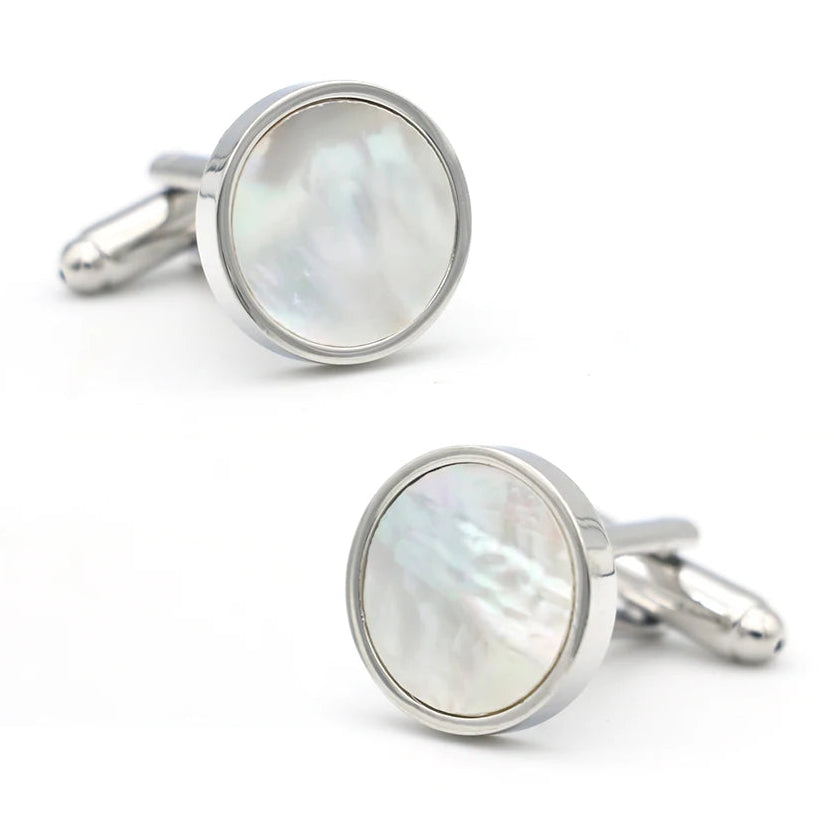Weiße Muschel-Manschettenknöpfe – Runde Messing Cufflinks für Herren