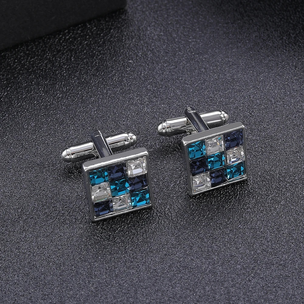 Luxuriöse Strass-Manschettenknöpfe – Kristall Silberfarbene Herren-Accessoires