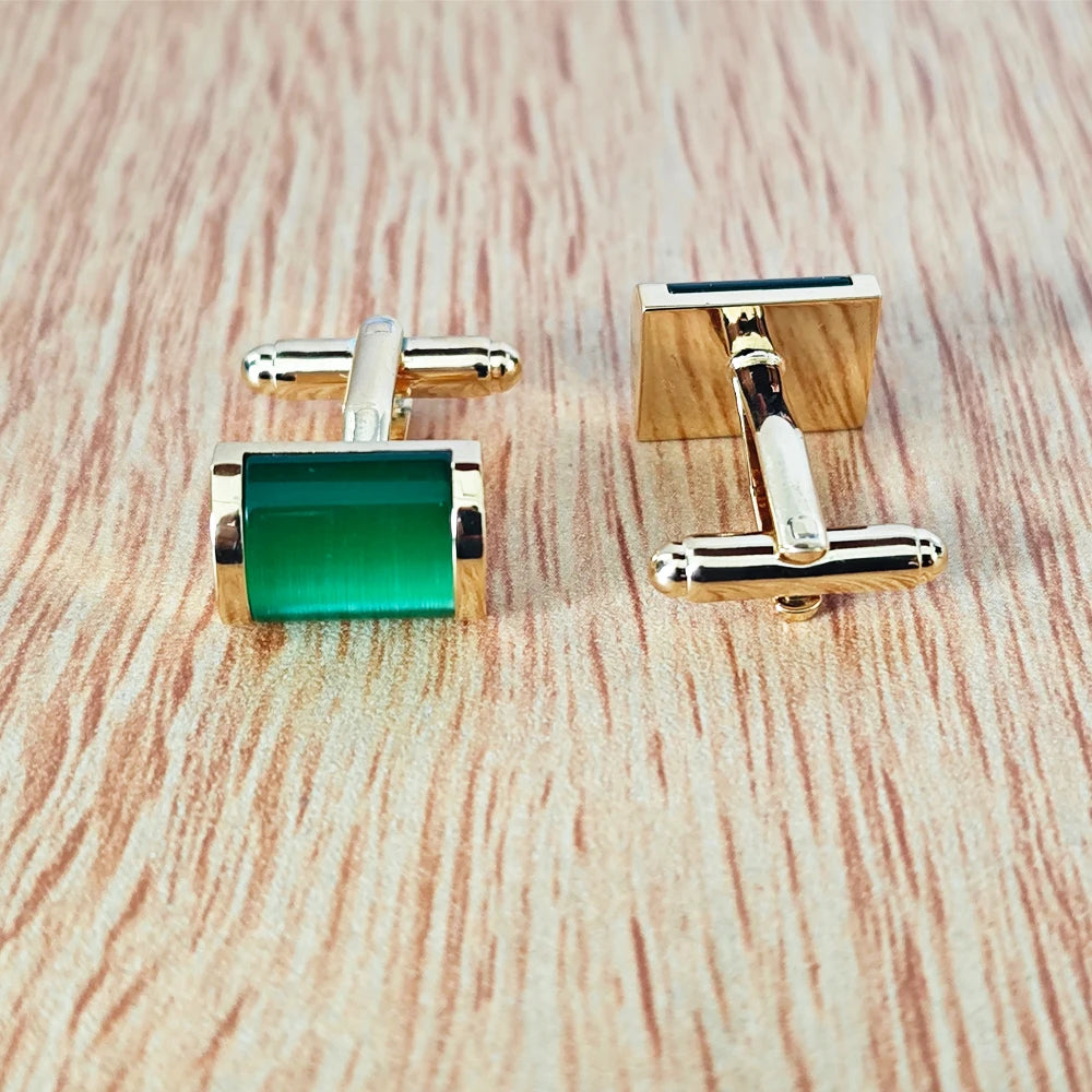 Grüne Stein-Manschettenknöpfe – Kristall-Optik Cufflinks für Herren