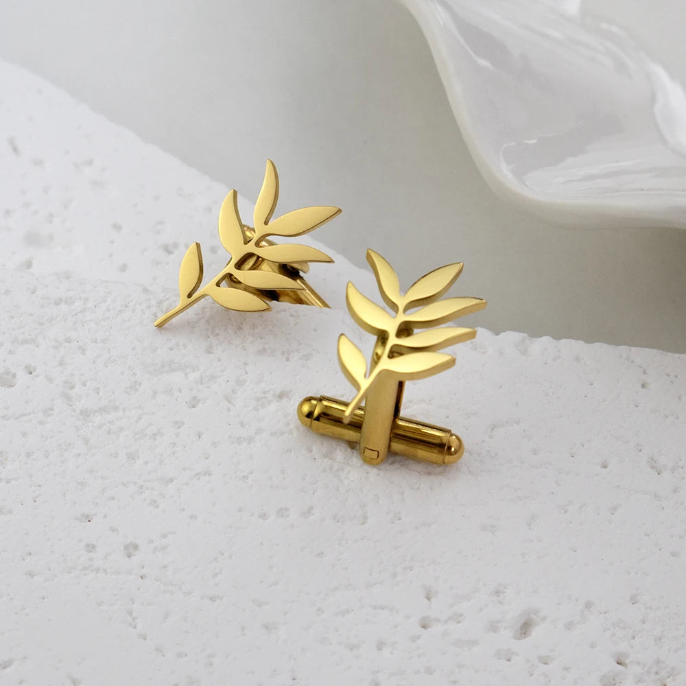 Olivenzweig-Manschettenknöpfe – Edelstahl Hochzeits-Cufflinks für Herren