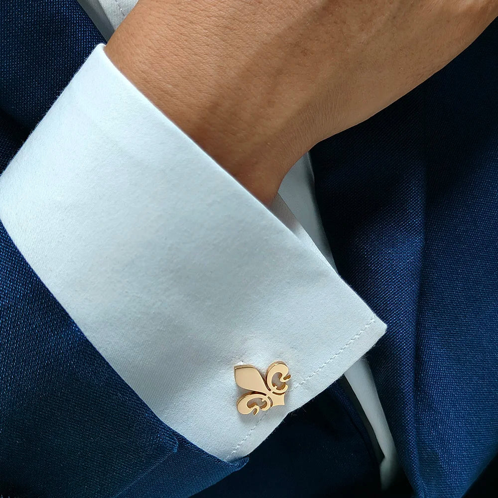 Fleur-de-Lis Manschettenknöpfe – 18K Vergoldeter Edelstahl Herrenschmuck