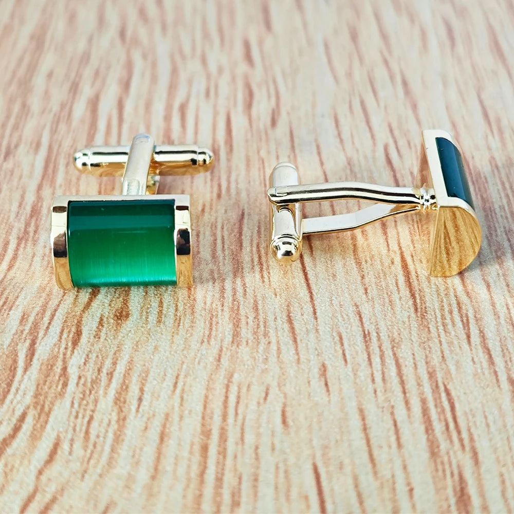 Grüne Stein-Manschettenknöpfe – Kristall-Optik Cufflinks für Herren