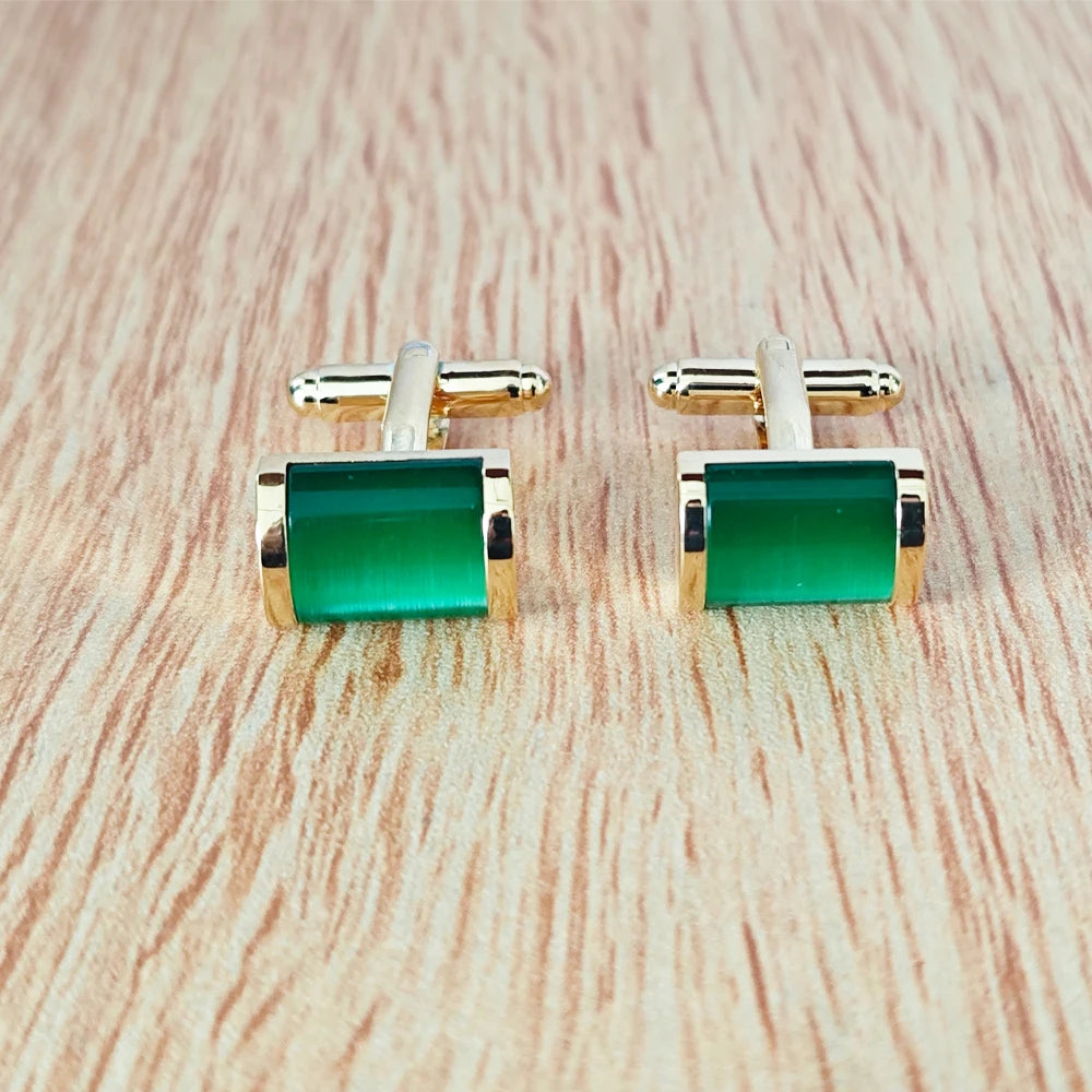 Grüne Stein-Manschettenknöpfe – Kristall-Optik Cufflinks für Herren