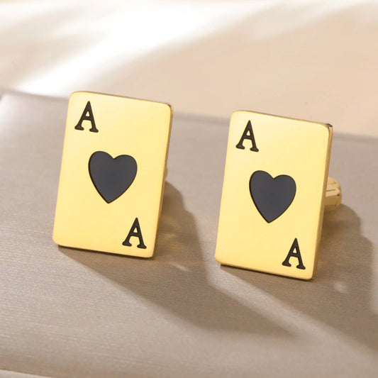 Pik-Ass Manschettenknöpfe – Edelstahl Pokerkarten Cufflinks für Herren