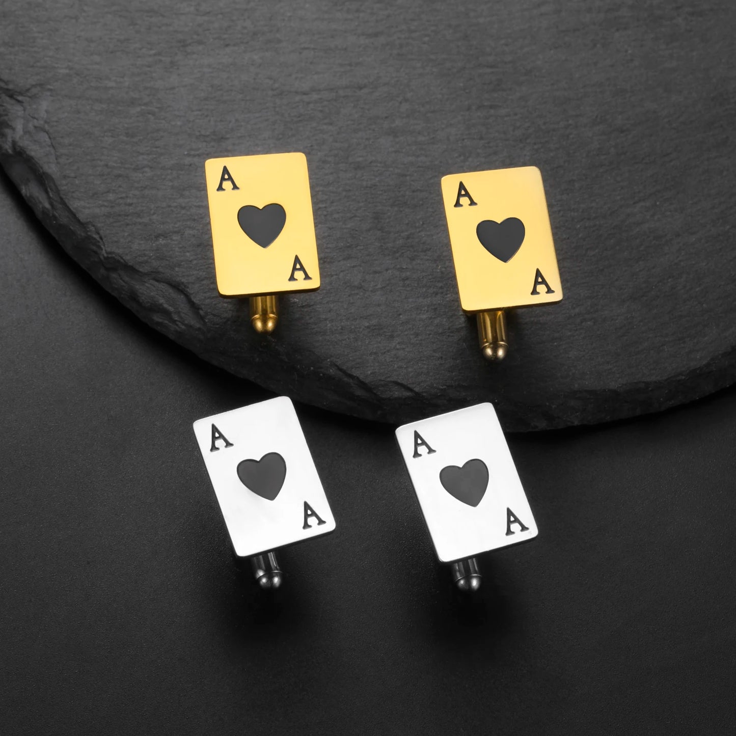 Pik-Ass Manschettenknöpfe – Edelstahl Pokerkarten Cufflinks für Herren
