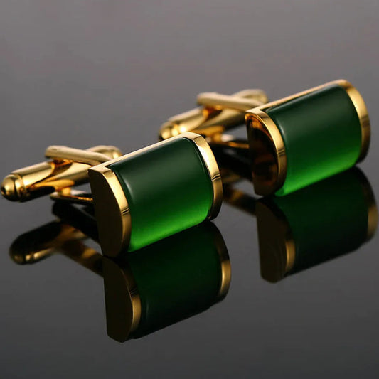 Grüne Stein-Manschettenknöpfe – Kristall-Optik Cufflinks für Herren