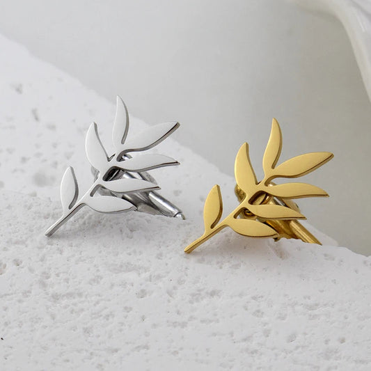 Olivenzweig-Manschettenknöpfe – Edelstahl Hochzeits-Cufflinks für Herren