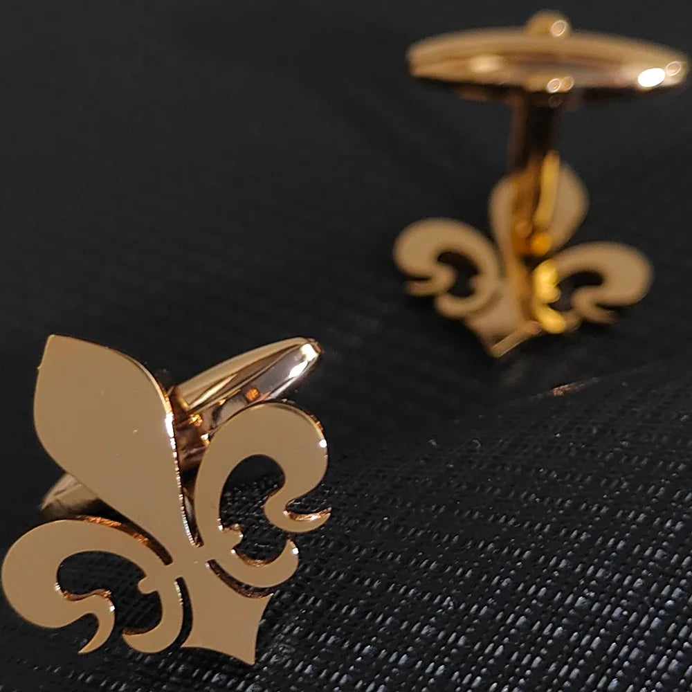 Fleur-de-Lis Manschettenknöpfe – 18K Vergoldeter Edelstahl Herrenschmuck