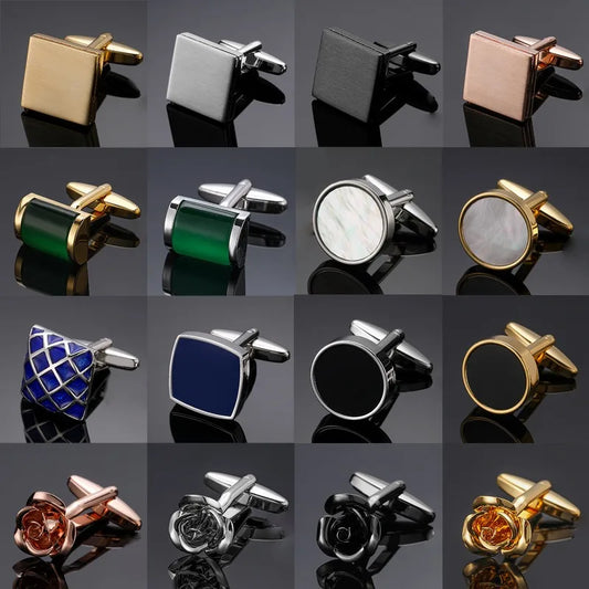 Luxuriöse Quadratische Kupfer-Manschettenknöpfe – Muschel & Zirkon Herren-Accessoires