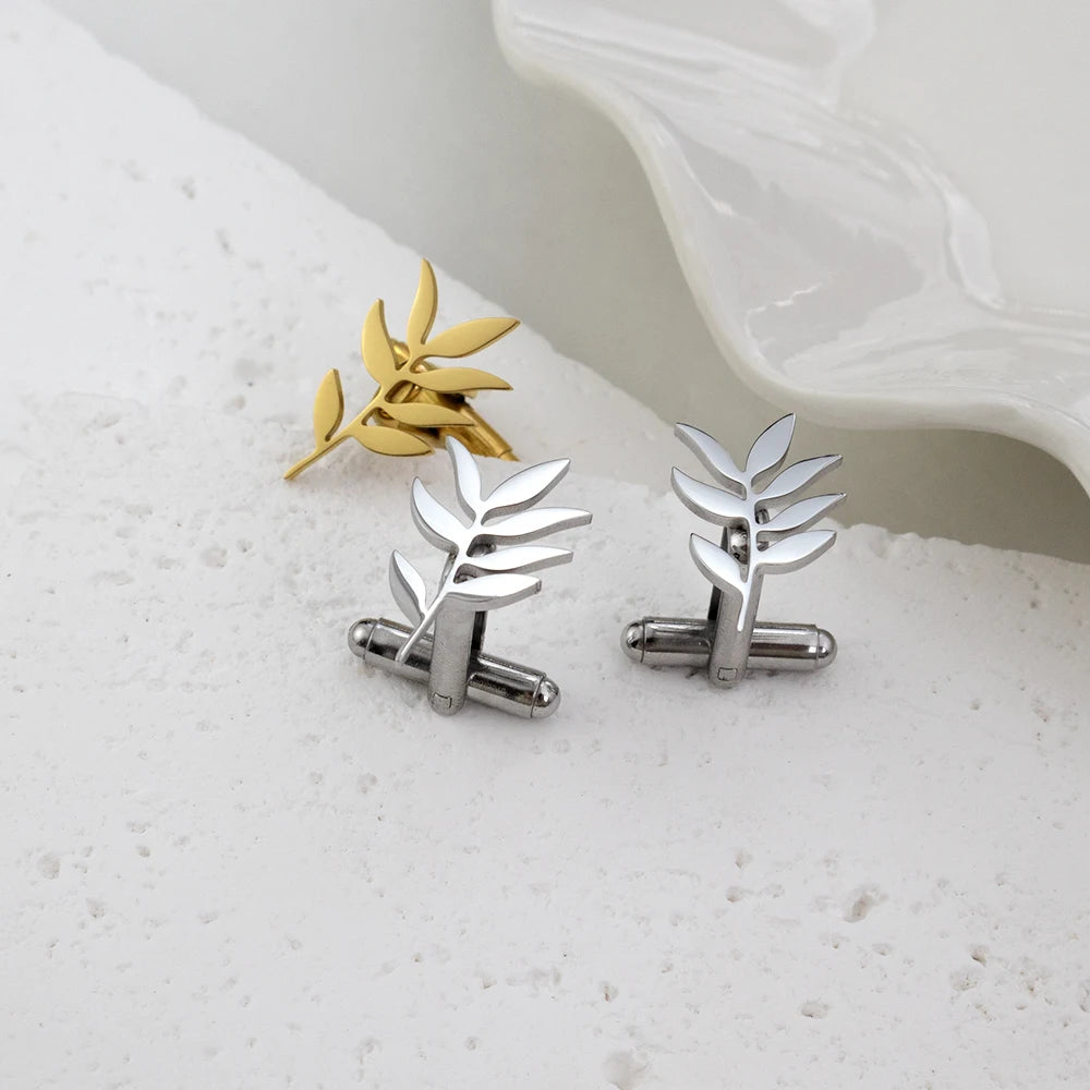 Olivenzweig-Manschettenknöpfe – Edelstahl Hochzeits-Cufflinks für Herren