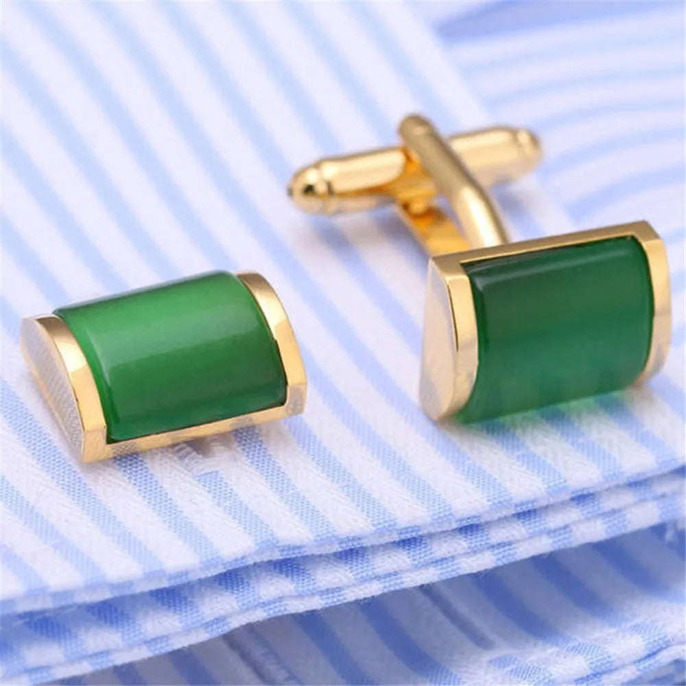 Grüne Stein-Manschettenknöpfe – Kristall-Optik Cufflinks für Herren
